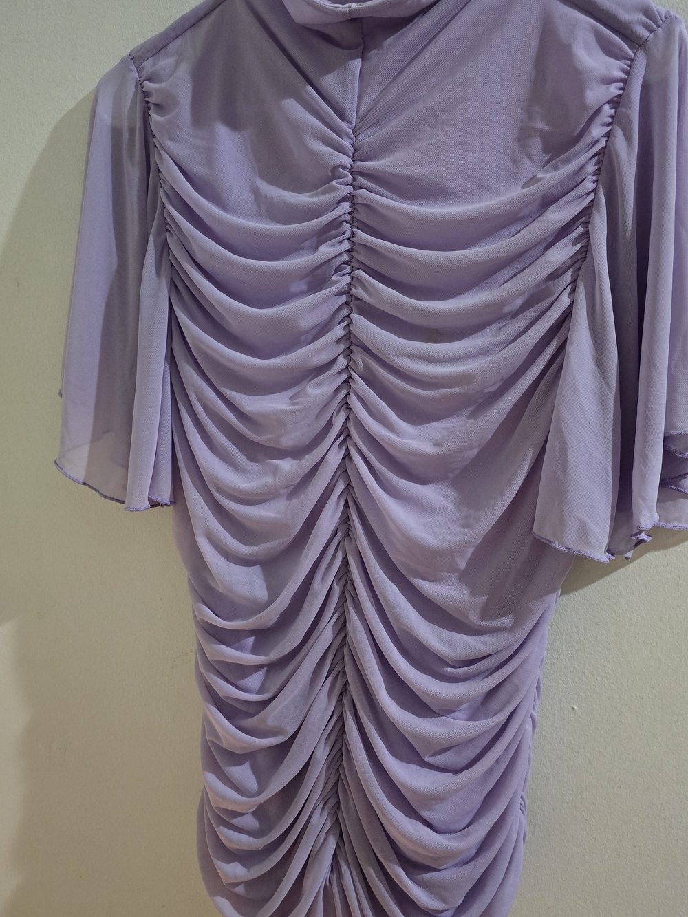 XL VENUS Purple Lavender Ruched Blouse Shirt with Flutter Sleeves Unique - Picture 6 of 6